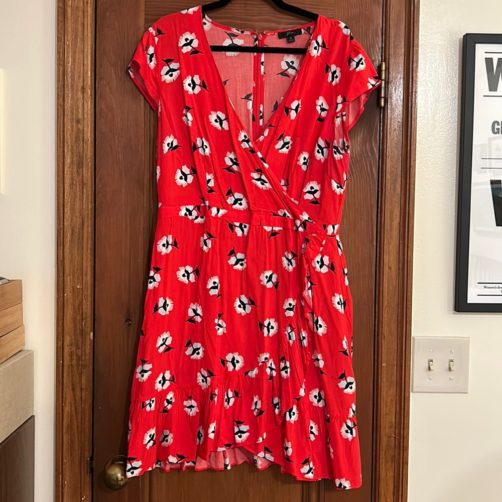 J. Crew Red Floral Wrap Dress. Size 16